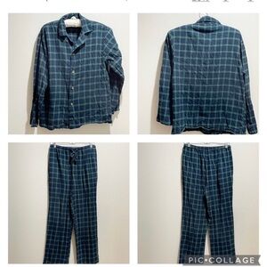 ALEXANDER DEL ROSSA Men’s Blue Green Flannel Plaid Pajama Set Button Up Size S